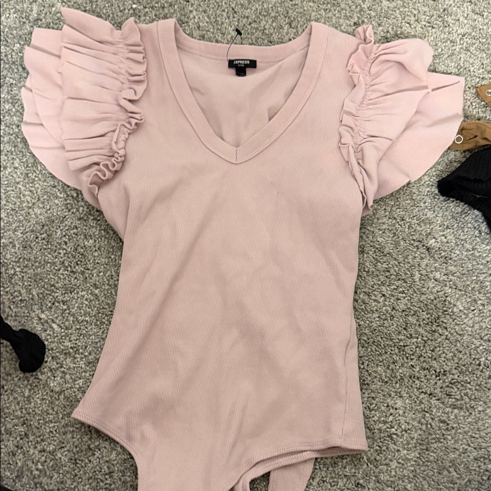Lush Light Pink Ruffle Sleeve Bodysuit
